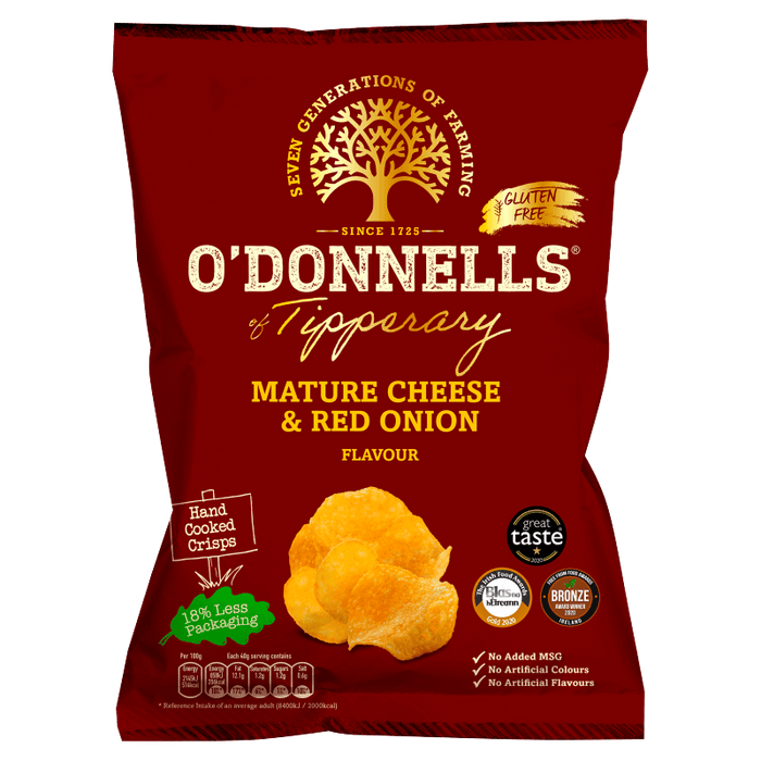 O'Donnells Mature Cheese and Red Onion | Box of 12 Large Bags (125g)
