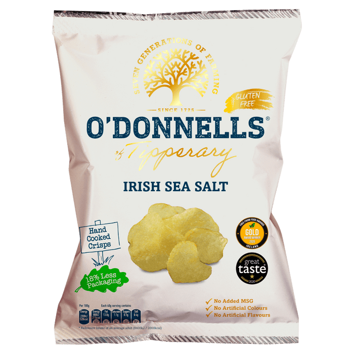 O'Donnell's Irish Sea Salt chips packaging on a white background