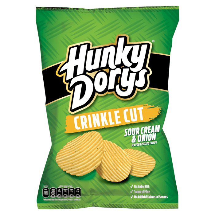 Hunky Dory Sour Cream and Onion Large share Bags | Box of 6 Large Packets (130g)