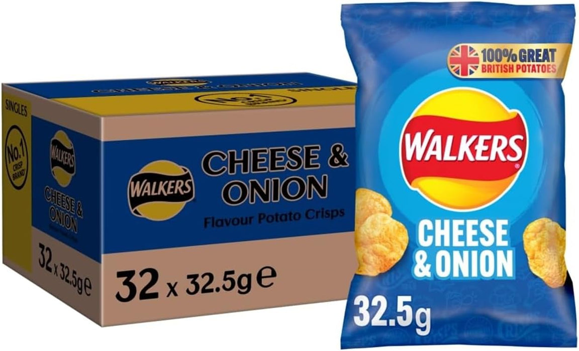 Box of Walkers Cheese and Onion | Box of 32 Packets (45g) proper shop size