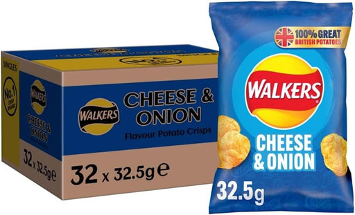 Box of Walkers Cheese and Onion | Box of 32 Packets (45g) proper shop size - NetCrisps
