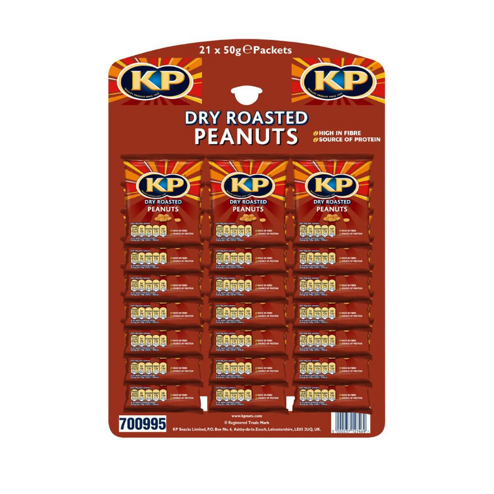 Dry Roasted KP Nuts | Card of 21 Packets (50g) Pub size - Snacks