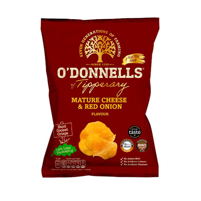O’Donnells Mature Cheese and Red Onion | Box of 12 Large Bags (125g) - Crisps