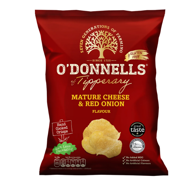O’Donnells Mature Cheese and Red Onion | Box of 32 Packets (44g) - Crisps