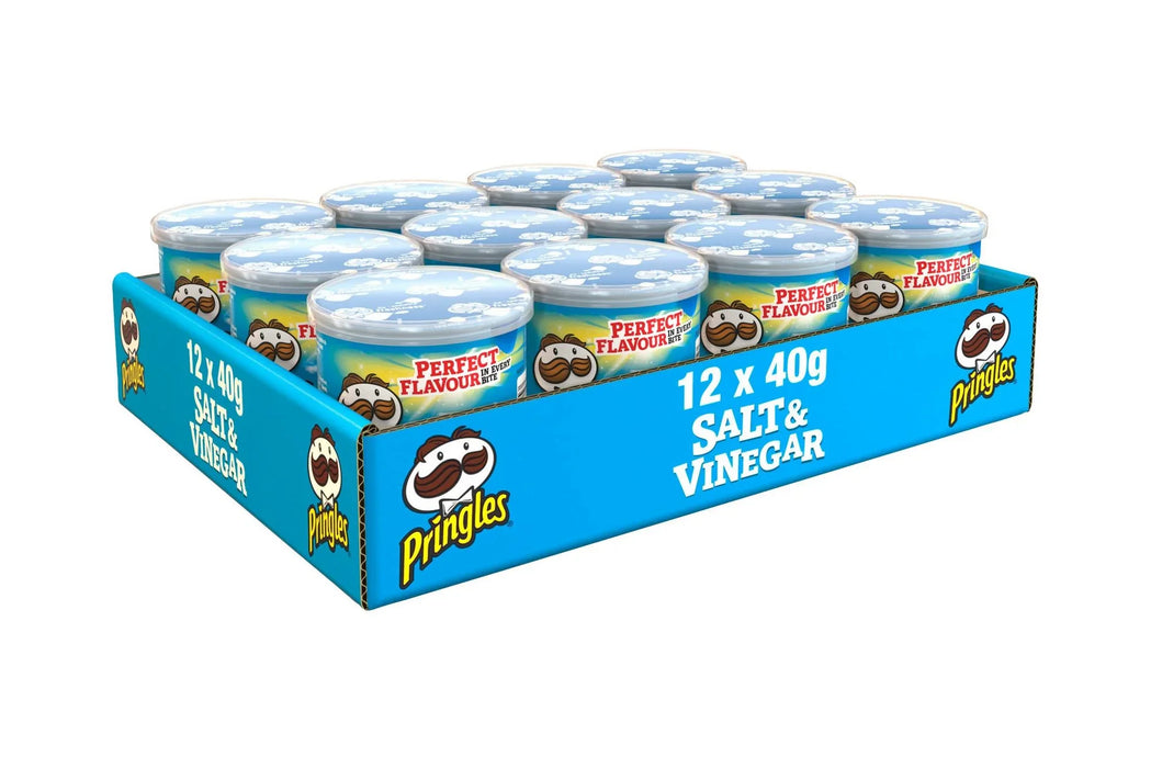 Pringles Salt and Vinegar | Tray of 12 Tubs (40g) - Crisps