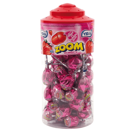 Vidal Zoom Strawberry Bubblegum Lollies | 50 Count - NetCrisps