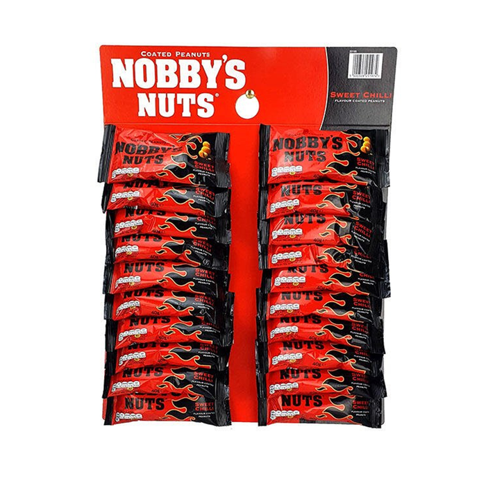 SPECIAL OFFER: BUY 1 GET 1 FREE Sweet Chilli Nobby's Nuts (Dated 22/6/24) | Card of 20 Packets (40g)