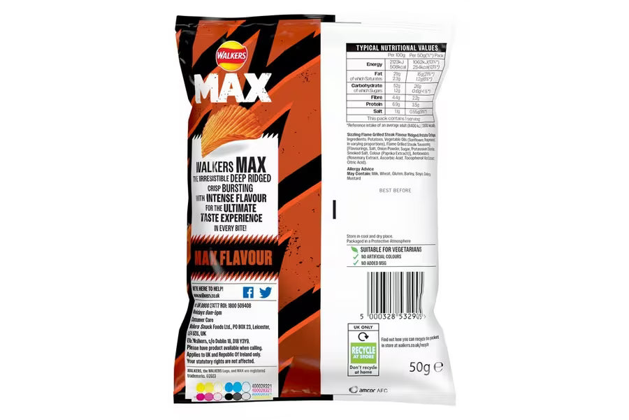 Box of Walkers Max Sizzling Flame Grilled Steak | 24 x 50g