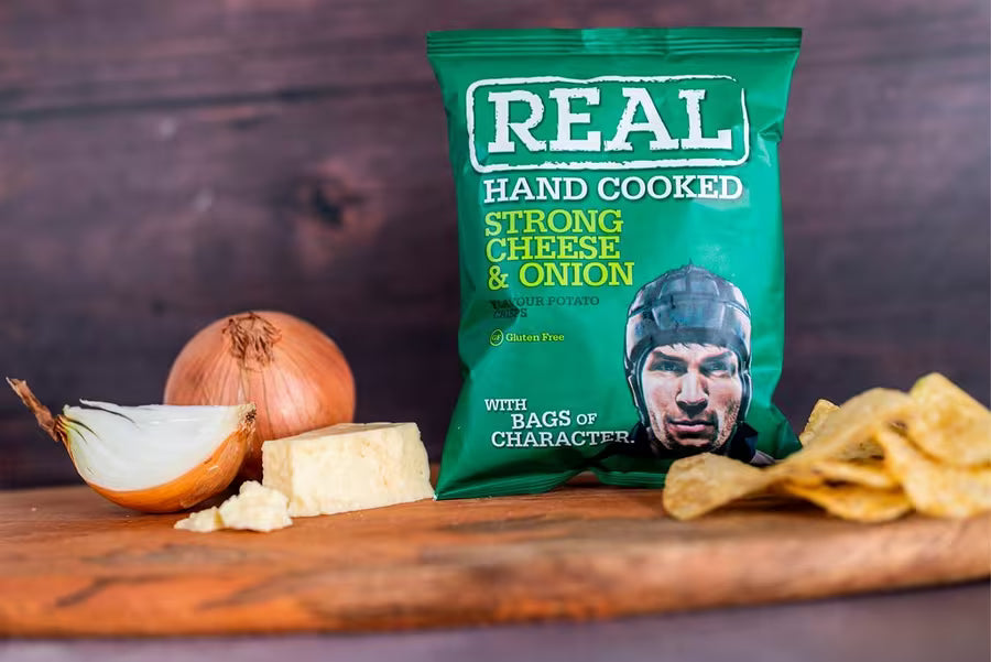 REAL Hand Cooked Crisps Strong Cheese & Onion 10 x 150g Premium Irish Sharing Bags | Netcrisps
