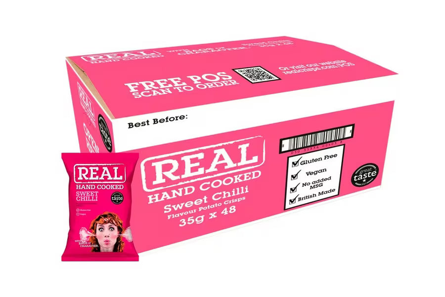 REAL Hand Cooked Crisps Sweet Chilli 10 x 150g | Premium Bags | Netcrisps