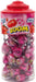 A clear plastic jar filled with wrapped lollipops, topped with a red lid and a pink label reading VIDAL ZOOM strawberry.