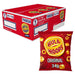 A red box of Hula Hoops Original (Box of 32 Packets, 34g each) by Hula Hoops is shown, with a single red packet featuring the yellow logo and “Original 34g” displayed in front.