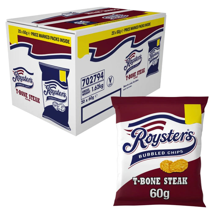 Roysters T-Bone Steak Bubbled Chips | Box of 20 Packets (60g)