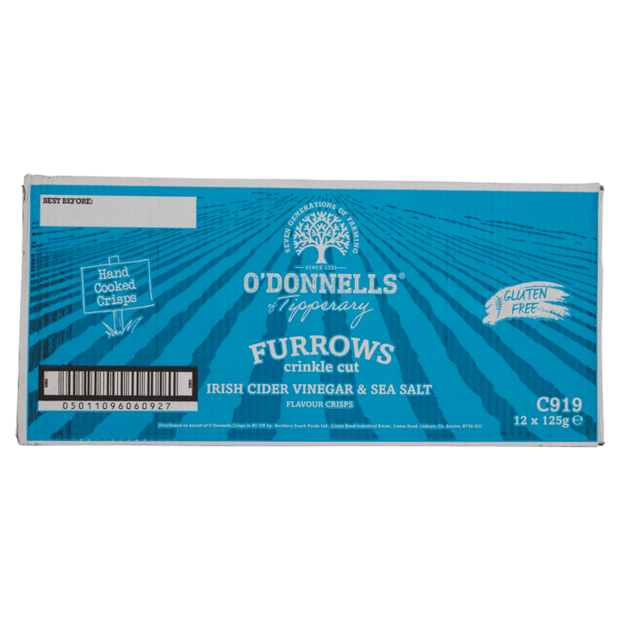 O'Donnells Crinkle Cut Irish Cider Vinegar & Sea Salt Box of 12 share bags.