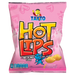 Pink packaging of Tayto Hot Lips with colorful text and graphics on a white background
