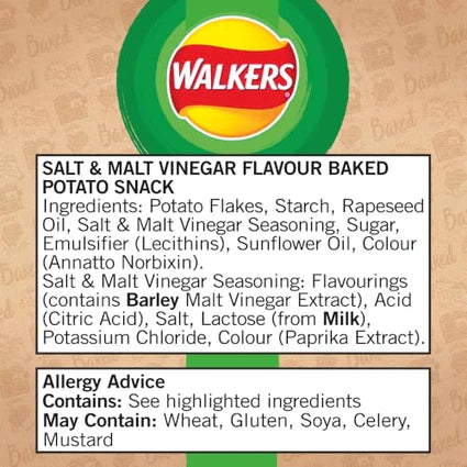 Walkers Baked Salt & Vinegar Crisps | 32 x 37.5g