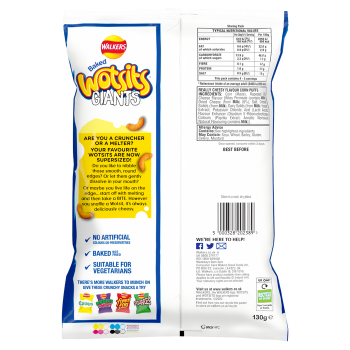Walkers Baked Wotsits Giants Really Cheesy | Box of 9 (130g)