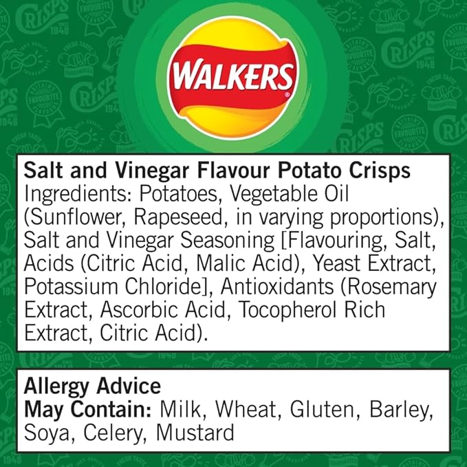 Walkers Salt and Vinegar | Box of 32 Packets (45g)