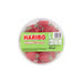 A 250g plastic tub of Haribo Giant Strawbs gummy candy, showing the red and green gummies inside through a clear lid with a green and red brand label.