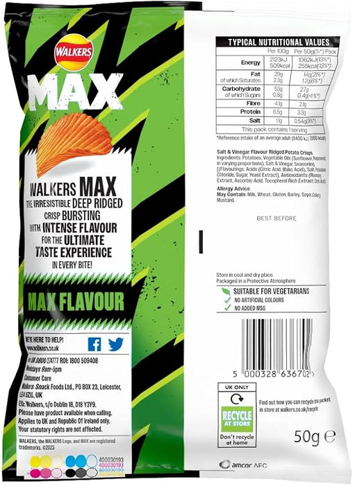 Walkers Max 24xSalt & Malt Vinegar 50G (Case 24)