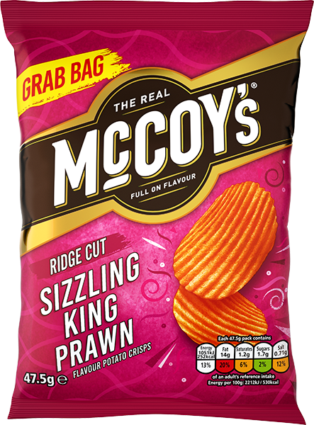 McCoy's Sizzling King Prawn Ridge Cut Crisps – Bulk Box 36 x 45g