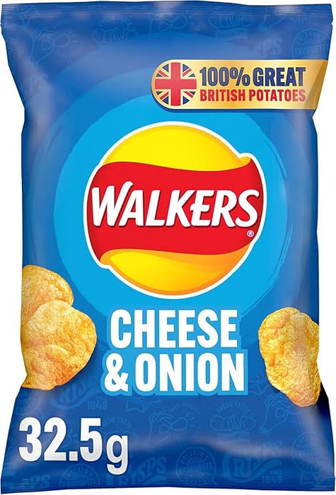 Box of Walkers Cheese and Onion | Box of 32 Packets (45g) proper shop size