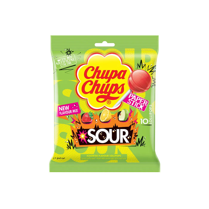 Chupa Chups Sour Lollipops | 120 Pack | Sour Strawberry, Lemon & Apple | Netcrisps