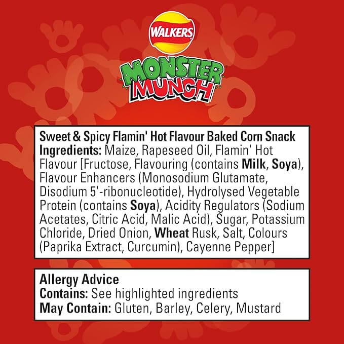 Monster Munch Sweet & Spicy Flamin' Hot  Box of 35 Packets 40g)