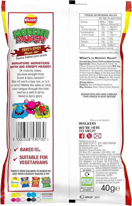 Monster Munch Sweet & Spicy Flamin' Hot  Box of 35 Packets 40g)