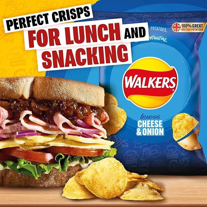 Box of Walkers Cheese and Onion | Box of 32 Packets (45g) proper shop size