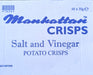 Manhattan Crisps Salt and Vinegar potato crisps packaging on a light blue background