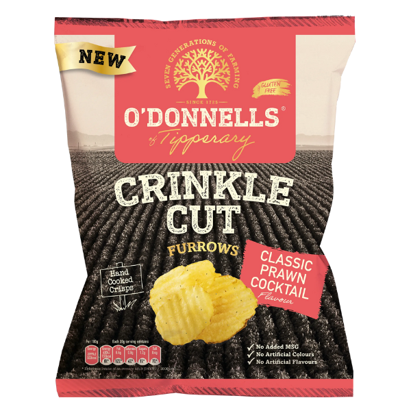 NEW O'Donnells Crinkle Cut Classic Prawn Cocktail | Box of 12 Packets (125g)