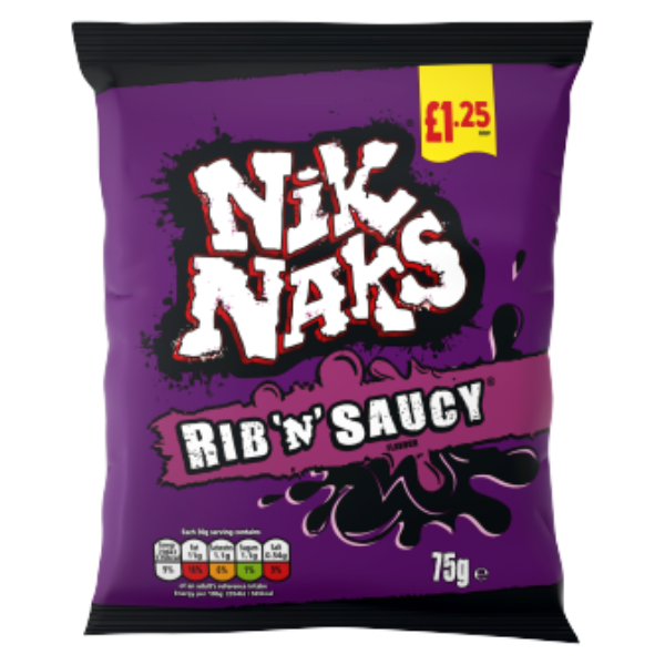 Nik Naks Rib and Saucy | Box of 20 Packets (75g)