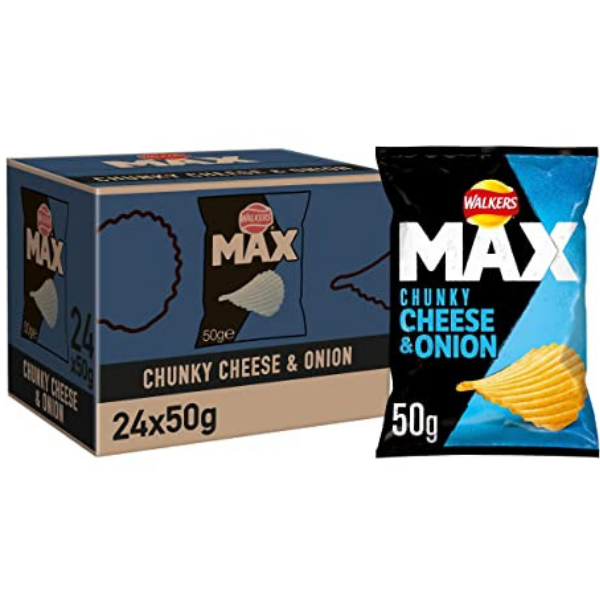 Walkers Max Cheese and Onion | Box of 24 Packets (50g)