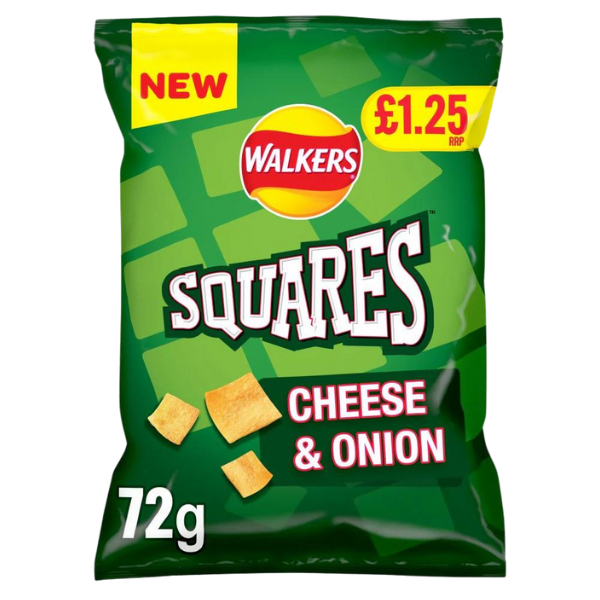 NEW Walkers Squares Cheese and Onion | Box of 18 Packets (72g)