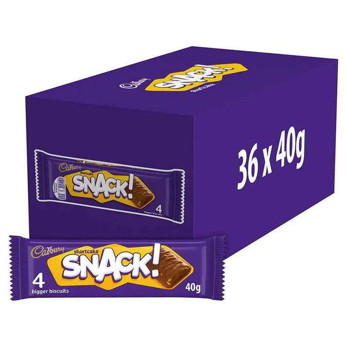 Cadbury Snack Shortcake Biscuits | Box of 36 Packets (40g) | Chocolate Biscuits | Netcrisps