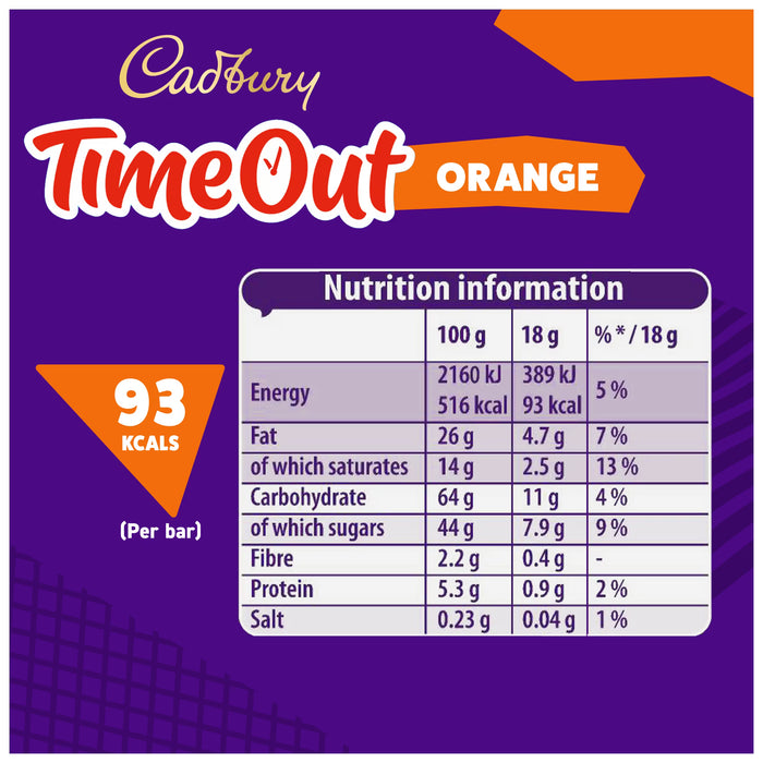 Cadbury Time Out Orange Chocolate Wafer Bar 5 Pack (5x18g)
