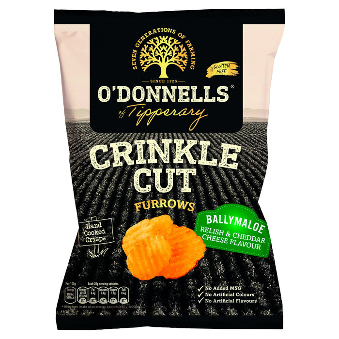 O'Donnells Crinkle Cut Furrows Ballymaloe Relish & Cheddar Cheese | Box of 12 Packets (125g)