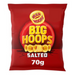 A bright red 70g snack bag of Hula Hoops Big Hoops, labeled "Salted," featuring bold yellow text and a circular logo.