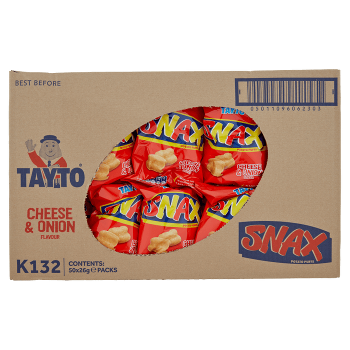 Box of Tayto Snax Cheese and Onion | Box of 50 Packets (26g) - NetCrisps