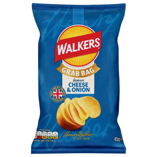 Box of Walkers Cheese and Onion | Box of 32 Packets (45g) proper shop size | Netcrisps - NetCrisps