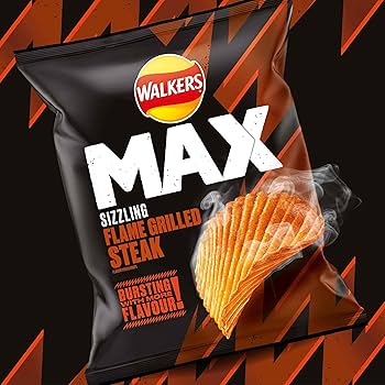 Box of Walkers Max Sizzling Flame Grilled Steak | 24 x 50g - NetCrisps