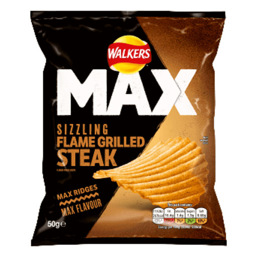 Box of Walkers Max Sizzling Flame Grilled Steak | 24 x 50g - NetCrisps