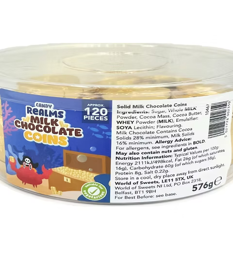 CANDY REALMS Milk Chocolate Coins 576g (approx 120 coins) | Netcrisps - NetCrisps
