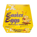 Bright yellow box labeled "Easter Eggs Covered Mallows" featuring a cartoon bunny and chick illustrations, perfect for Easter celebrations.