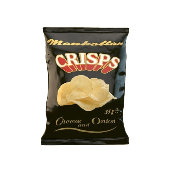 Manhattan Cheese & Onion Crisps | Box of 48 Packets (35g)
