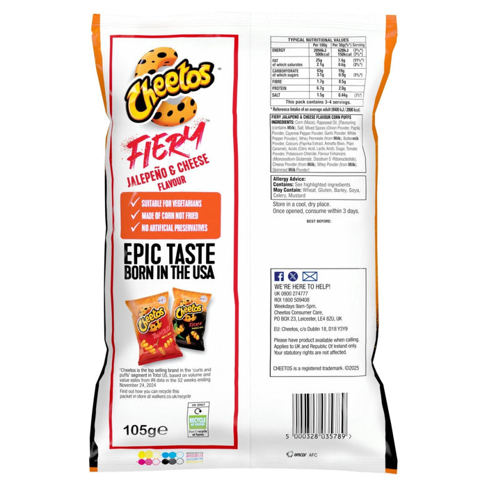 Cheetos Fiery Jalapeno & Cheese | 9X105G - NetCrisps