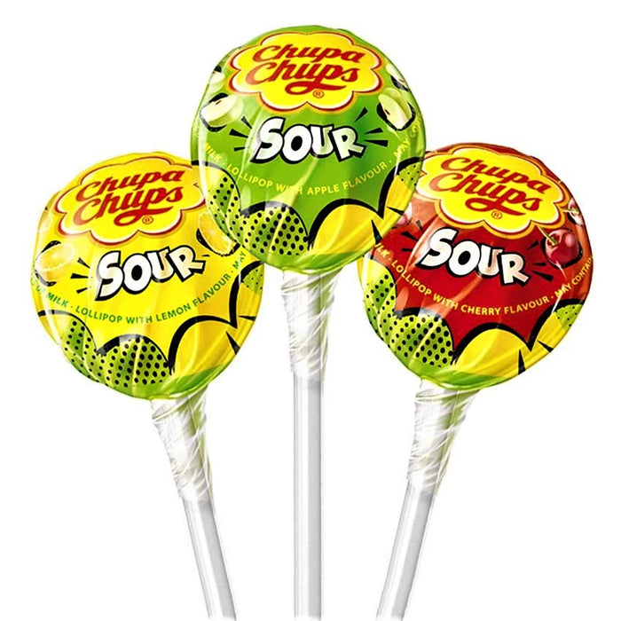Chupa Chups Sour Lollipops | 120 Pack | Sour Strawberry, Lemon & Apple | Netcrisps