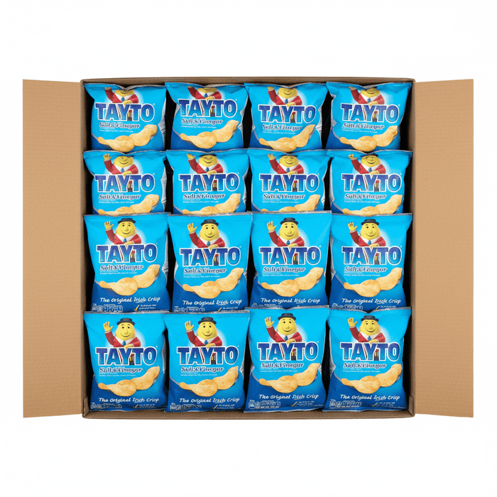 Half Box of Tayto Salt and Vinegar | Box of 25 Packets (35g) (Shop/Pub Size) - NetCrisps