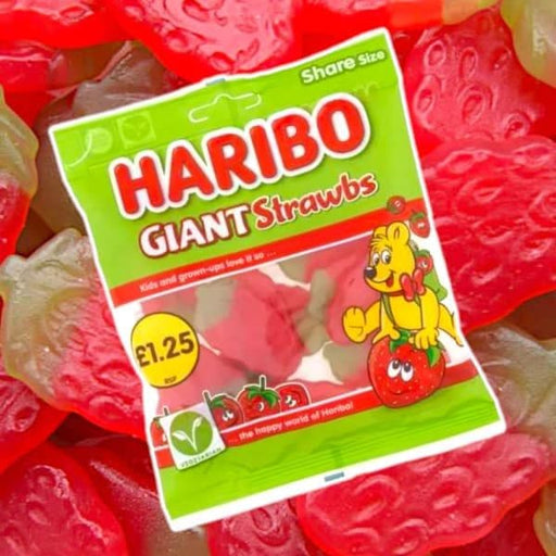 HARIBO Giant Strawbs Strawberry Flavour Chewy Jelly Sweets Sharing Bag 140g - NetCrisps